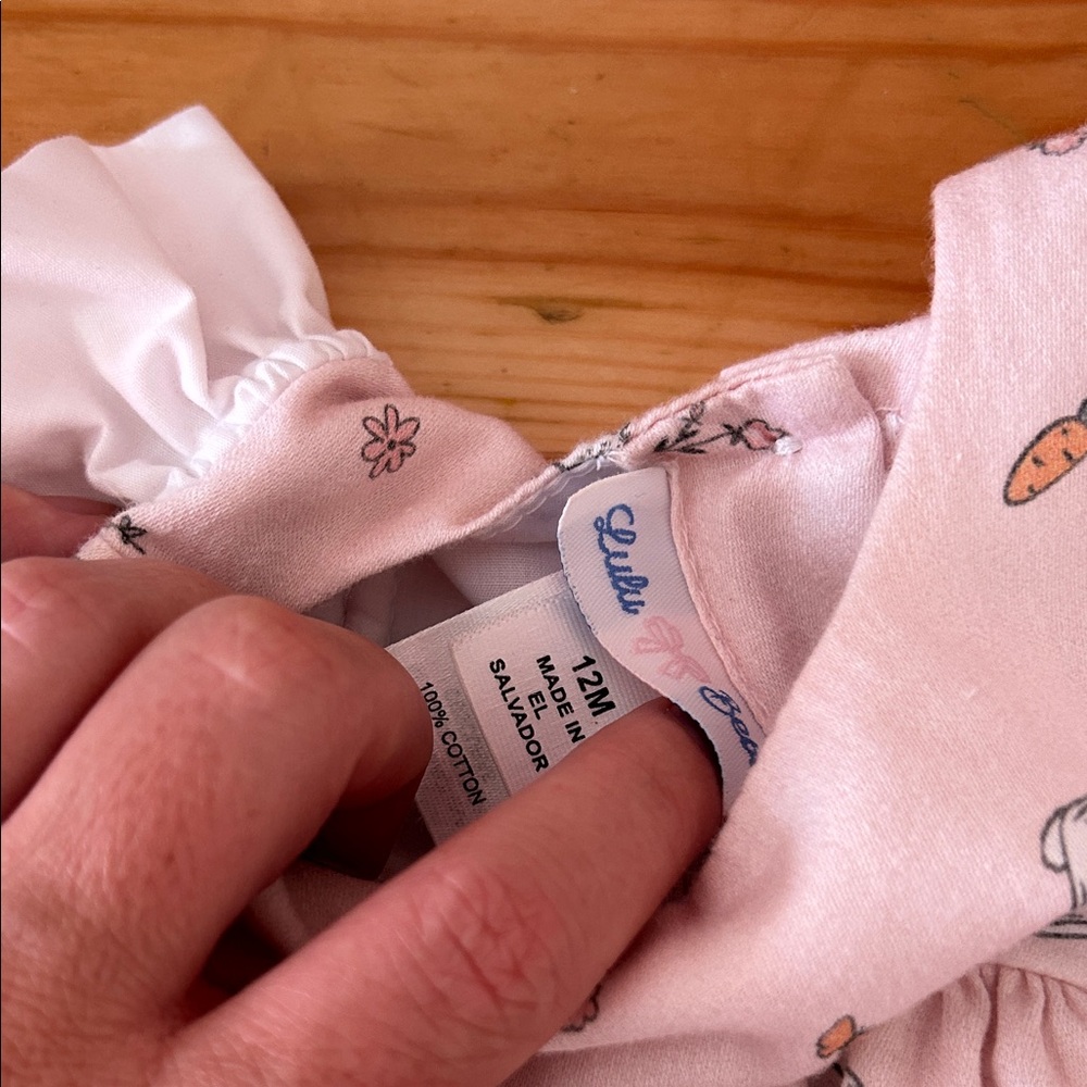 Lulu Bebe 12 mo Pink Bunny 🐰 Print Ruffle Cotton Baby Dress - Picture 3 of 8